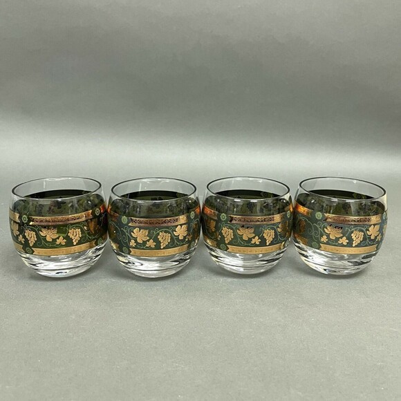 Cera Roly Poly Glass Glasses Clear Green Gold Multicolor Grapes Lot of 4 - Picture 1 of 6